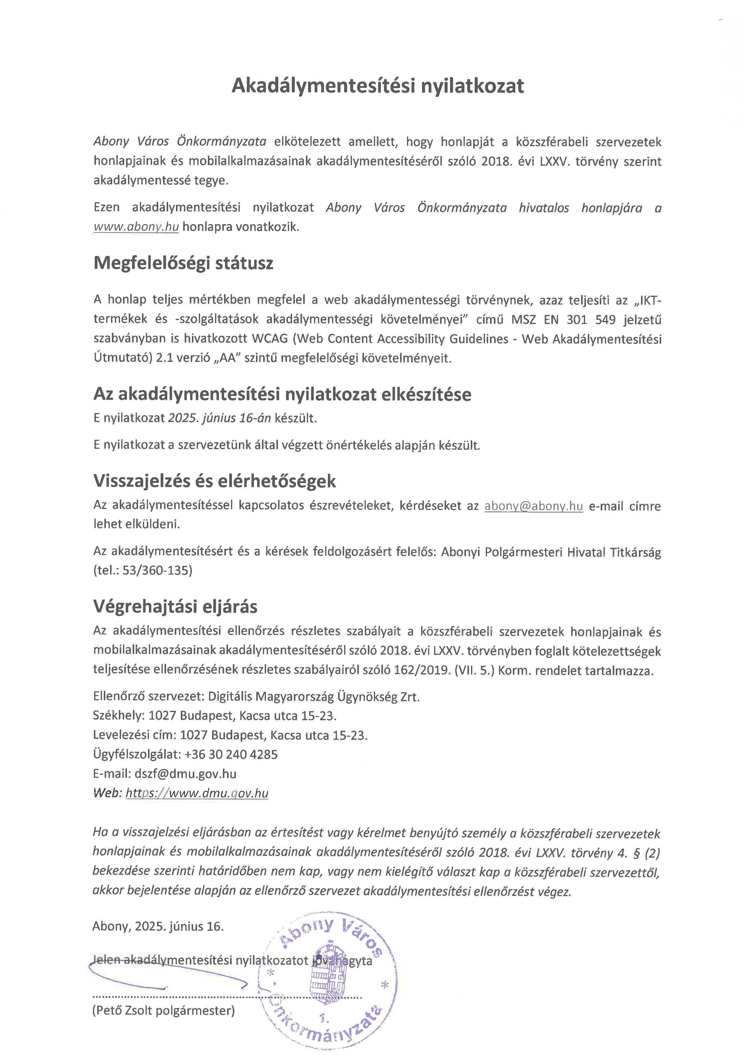 Akadálymentesítési nyilatkozat1