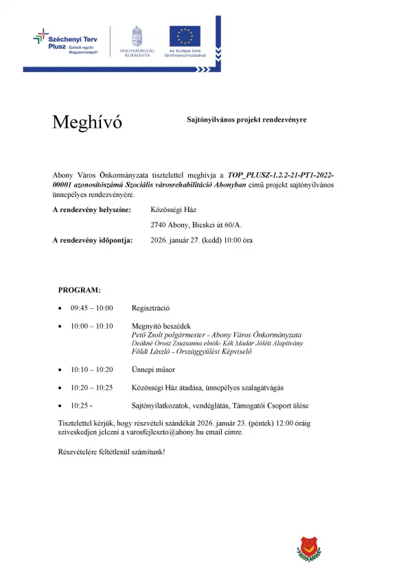 Meghívó sajtónyilvános projekt rendezvényre