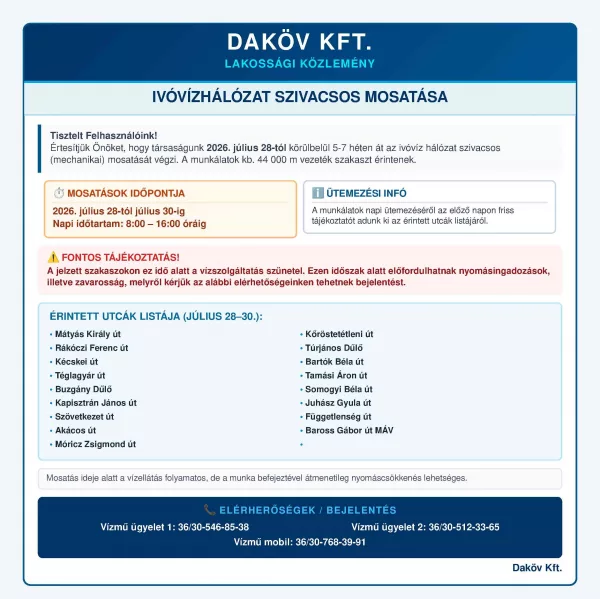 DAKÖV közlemény- szivacsos mosatás