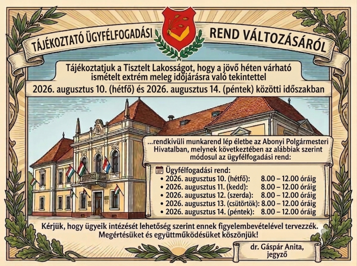 Ügyfélfogadási rend a Polgármesteri Hivatalban
