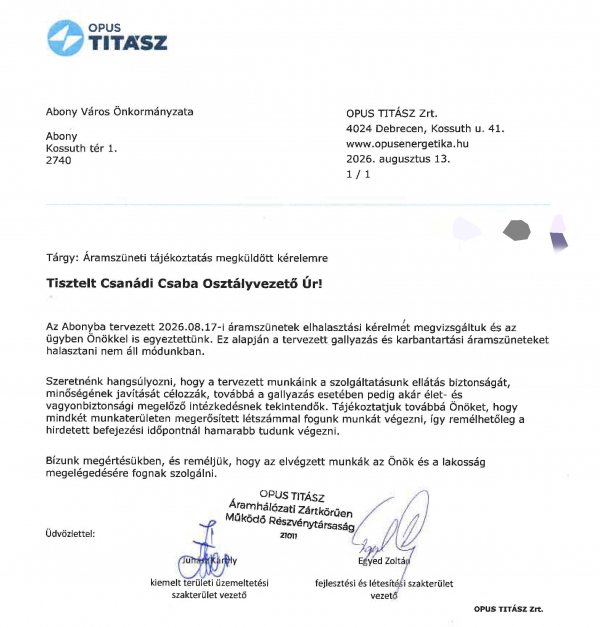 Figyelem! Hétfőn a dűlőkben több helyen is áramszünet lesz Abonyban
