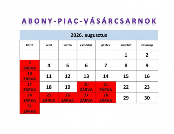 Piac- és vásárcsarnok nyitvatartása