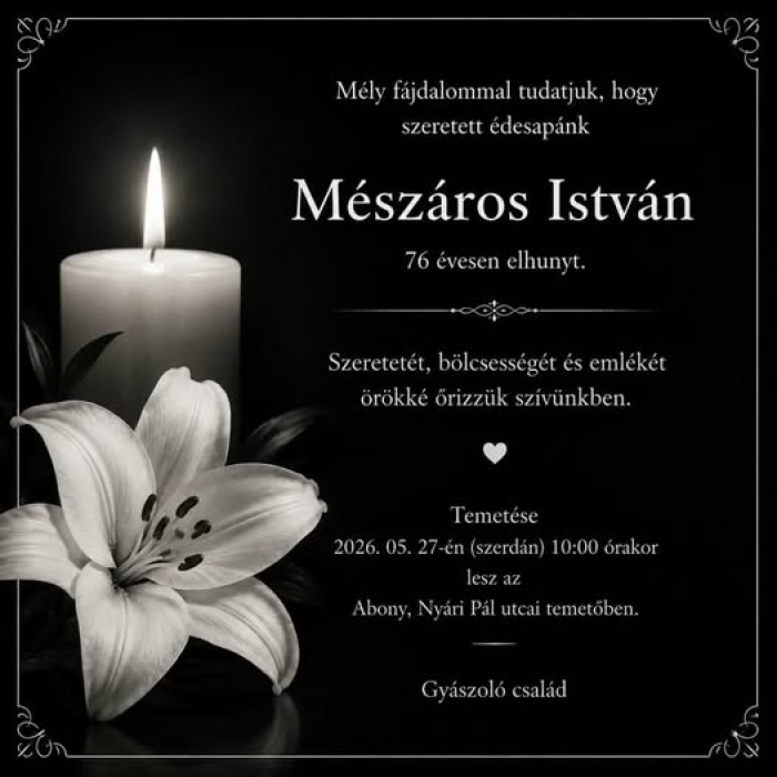 Mészáros István vendéglős temetésének időpontja