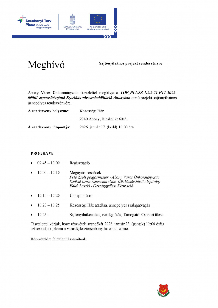 Meghívó sajtónyilvános projekt rendezvényre