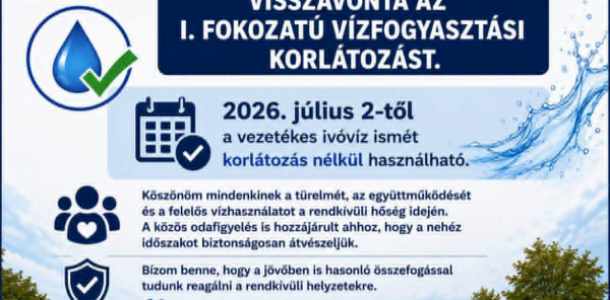 Megszűnt a vízfogyasztási korlátozása – közös felelősségünk a biztonságos ivóvízellátás